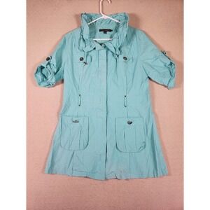 Robert Kitchen Shirt Womens Medium M Full Zip Snap Button Collar Roll Tab Sleeve
